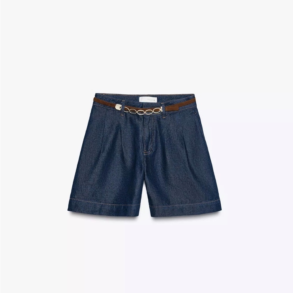 Zara - DENIM PLEATED SHORTS WITH BELT
